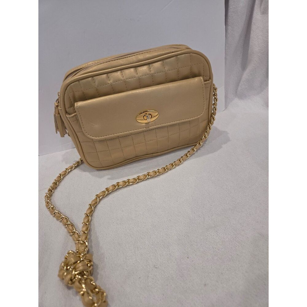 Vtg Jaclyn Smith Quilted Crossbody Purse Gold Faux Leather Purse Gold Chain